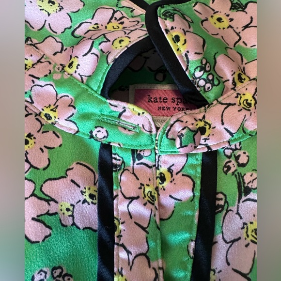 Kate Spade Charm Floral Button Down Pajama Top Short Sleeve Green & Pink Sz Med - Picture 4 of 16